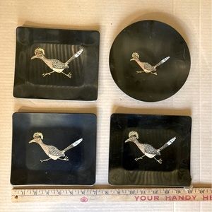 Set of 4 Couroc Roadrunner mini plates/trays